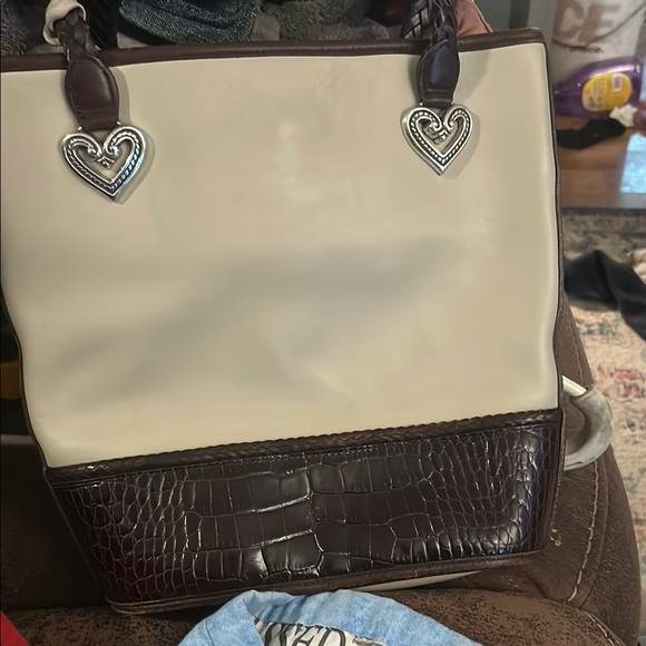 Brighton Cream and Brown Heart-Accent Tote